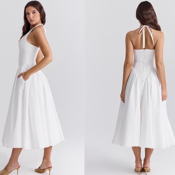 House of CB 'Marilyn' White Cotton Halter Midi Sundress NWOT - Picture 6 of 10